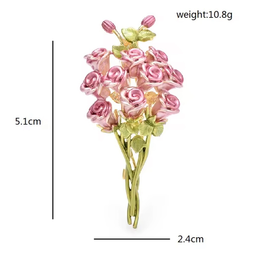 Pink Rose Bouquet Gold  Brooch - Picture 5 of 5